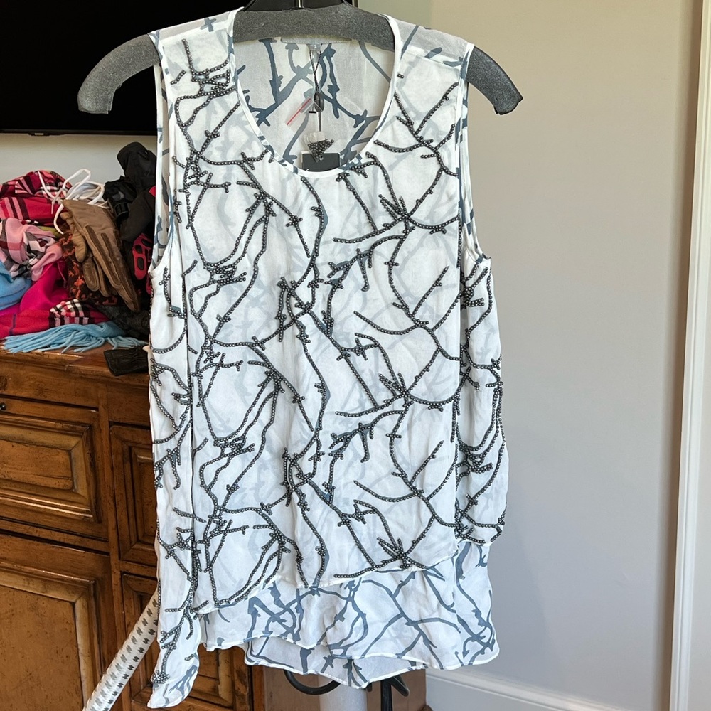 Lola and Sophie Elegant Beaded White and Gray Top